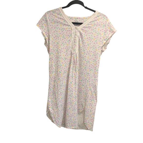 Aria Womens Multi Floral Lace Trim Details Nightgown M Cottagecore Peasant Boho - Picture 1 of 7